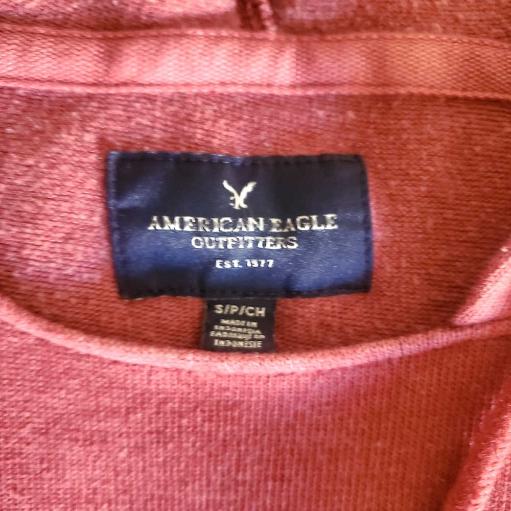 AMERICAN EAGLE Hoodie Burgundy Boho Washed Out Preppy - Picture 3 of 6